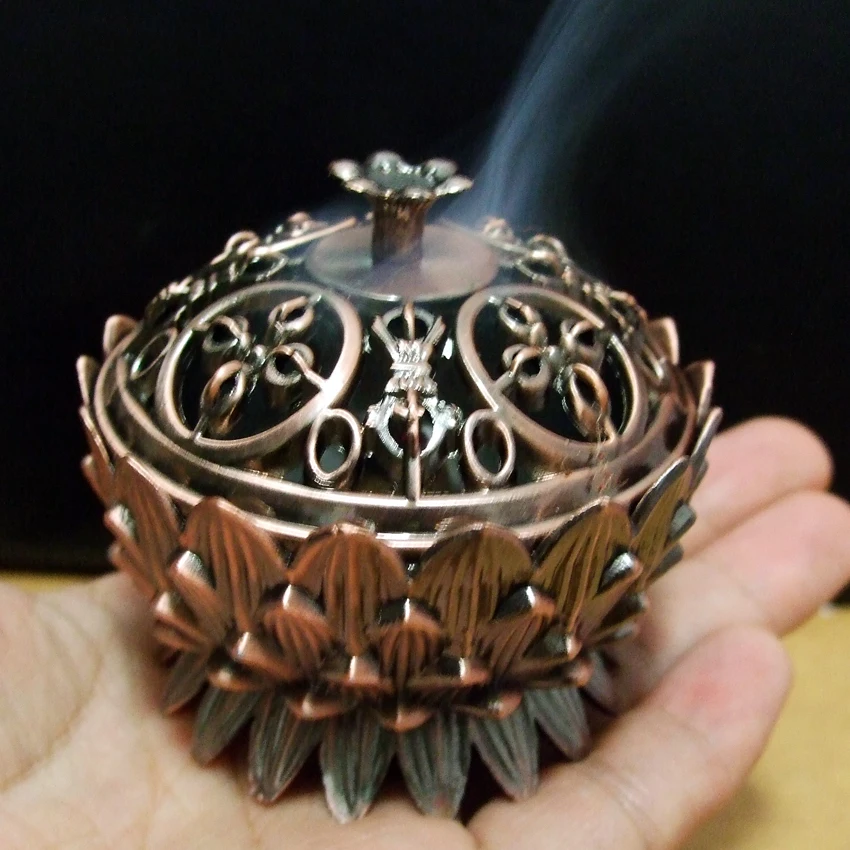 Lotus Incense Burner 6cm*6cm*6.5cm Alloy Mini Tibetan Incense Burner Sandalwood Censer Home Decor