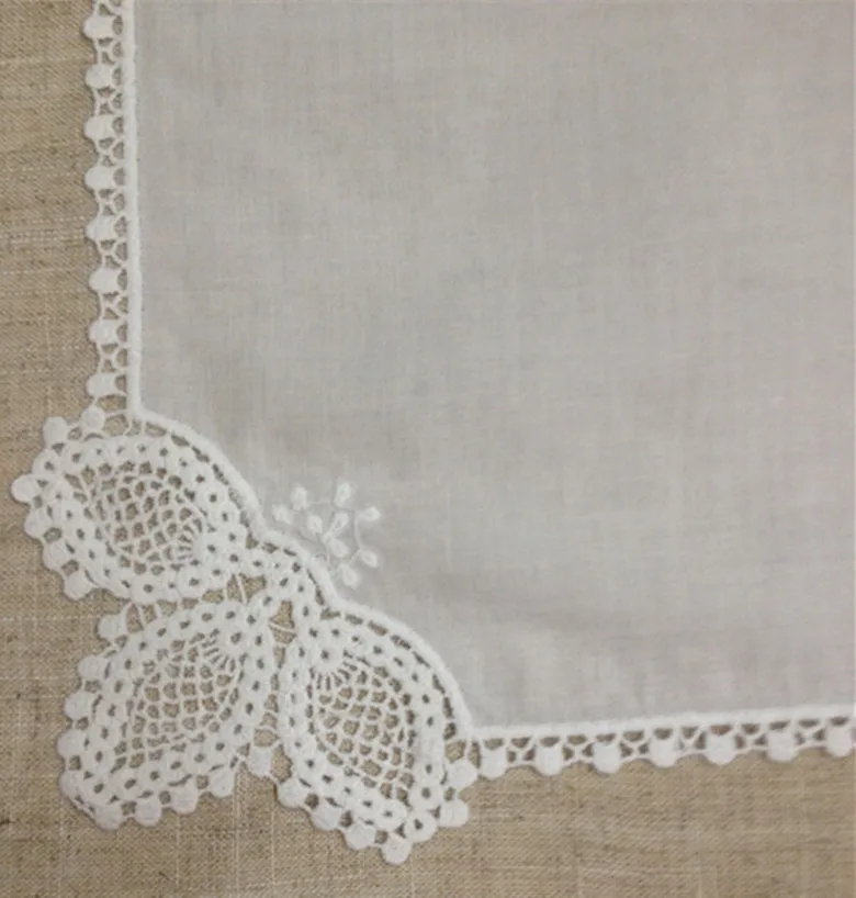 

Set of 12 Fashion Cotton Handkerchief 12"x12"Wedding Handkerchiefs Sweet Heart hankie Crochet Lace Hanky For Bride/Ladies/women