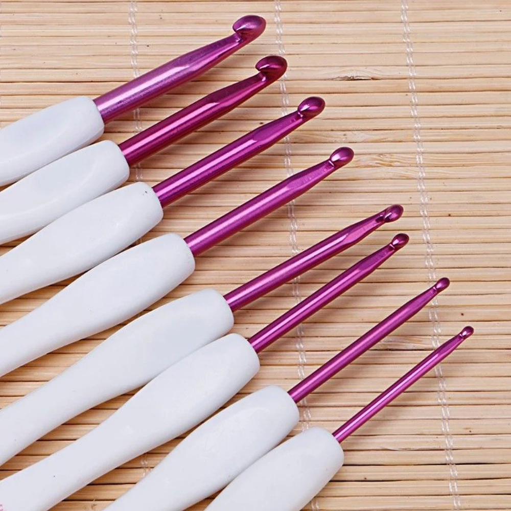 8pcs 2.5-6mm Crochet Colorful ABS Plastic Handle Alumina Crochet Hooks Knitting Needles Set for Weave Sewing Needles Tool