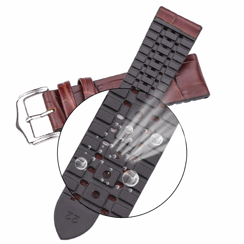 Leather And Ruuber Watchbands Women Men Waterproof Breathable Watch Band Strap Accessories 18mm 20mm 22mm