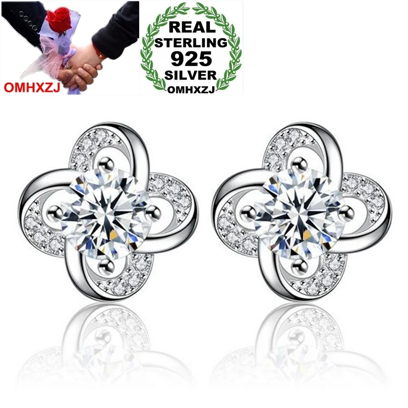 OMHXZJ Wholesale Sweet Fashion Star Woman Girl Wedding Gift White Purple Eternal Flowers 925 Sterling Silver Stud Earrings YS367