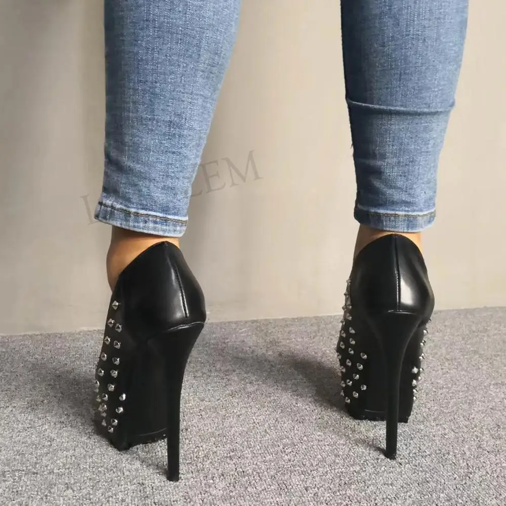 LAIGZEM Women Pumps Platform Stiletto Heels Punk Cool Rivets Summer Autumn Club Shoes Woman Zapatos Mujer Large Size 36 42 4552