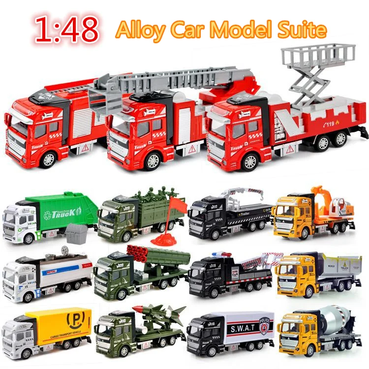 

Children's 1:48 Alloy ABS Inertial Return Model Simulation Vehicle Fire Engineering Military Rescue Vehicle Die-casting Toy Set