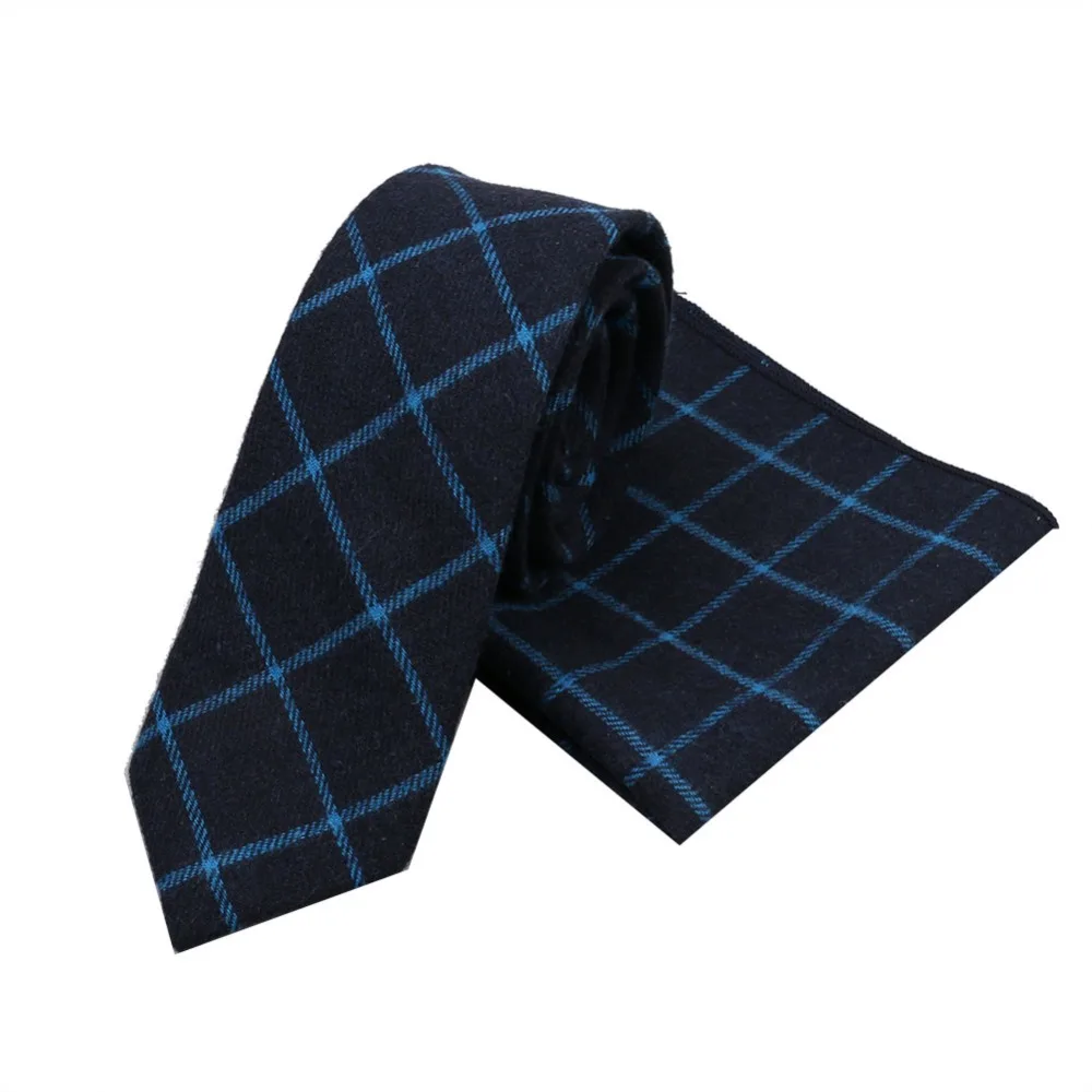 HOOYI Men Plaid Autumn Wool Tie Sets Gravata Slim Ties Pocket towel square Business Party Gift Handkerchiefs Wedding