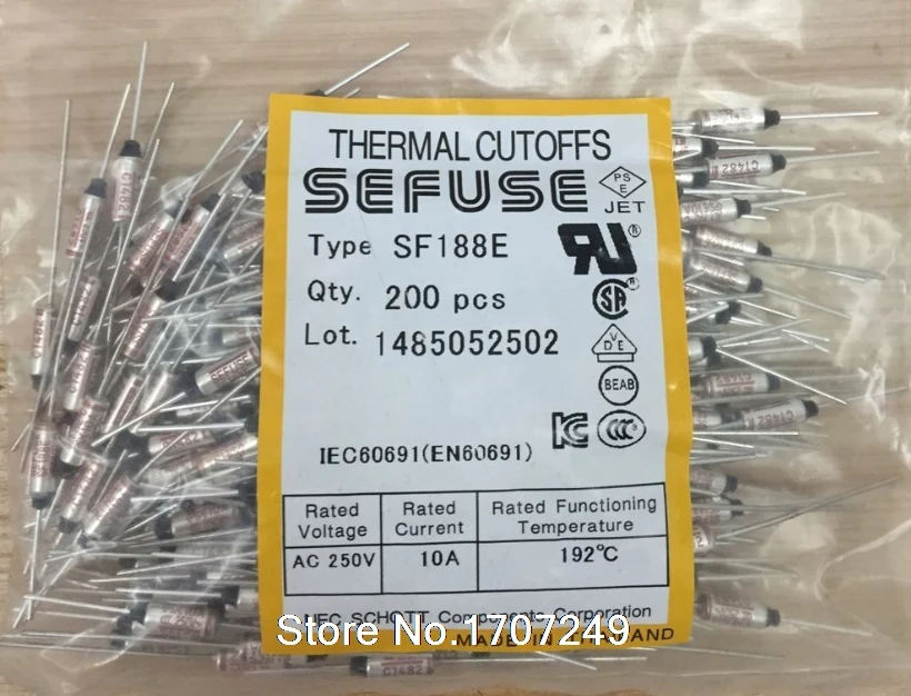 Free Shipping 100PCS/lot NEW SF188E SEFUSE Cutoffs Thermal Fuse 192C  192 Degree 10A 250V Metal fuse SF188E