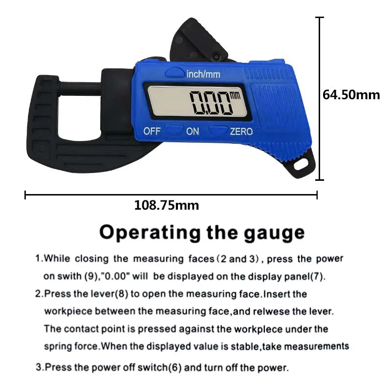 0-12.7mm Carbon Fiber Digital Thickness Caliper Micrometer - DM002, 1 Inch