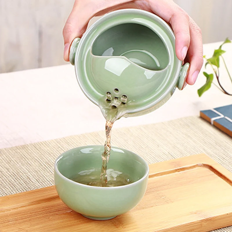 Portable travel Ceramics Kung Fu Tea set Include 1 Pot 1 Cup, High quality elegant gaiwan,Beautiful and easy teapot kettle