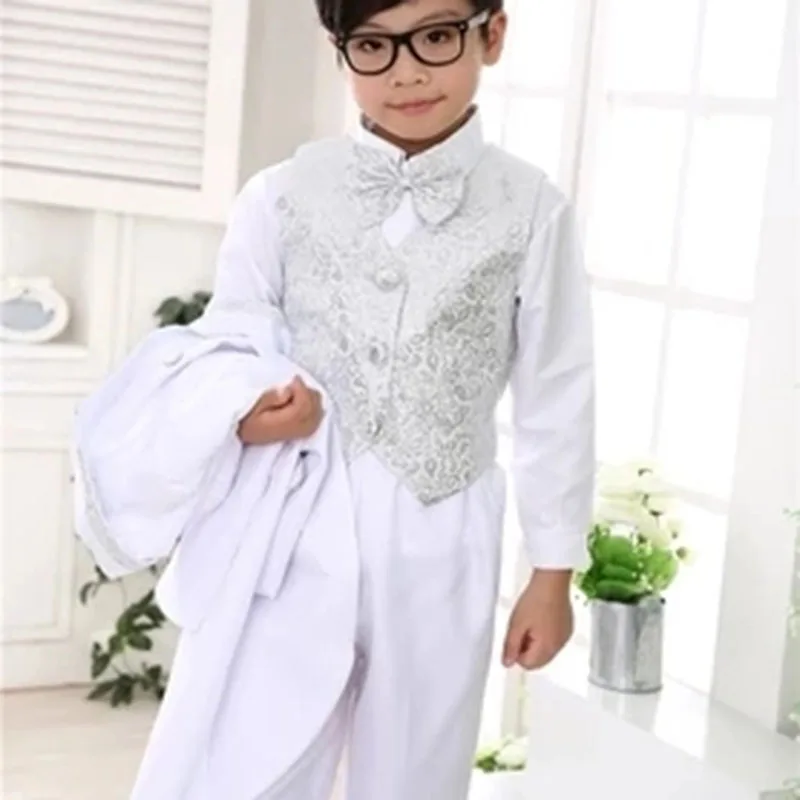 Children Chorus Conductor Men's Small Suit Black and White Tuxedo Host Piano Ballet Performance Costumes Five-piece Suit