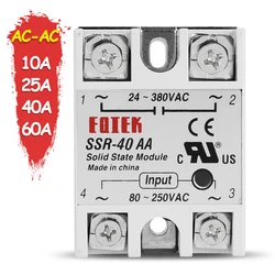 10A 25A 40A 60A AC-AC Single Phase Solid State Relay AC SSR SSR-10AA SSR-25AA SSR-40AA SSR-60AA 80-250VAC 220V TO 24-380V AC