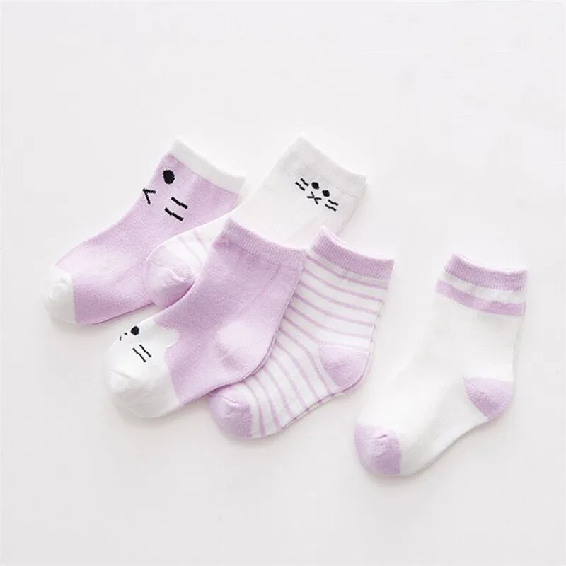 Lawadka 5Pairs/Set Newborn Baby Boys Girls Socks Striped Cotton Cartoon Fashion Socks For Girls Boys Toddler Autumn Winter 0-3Y