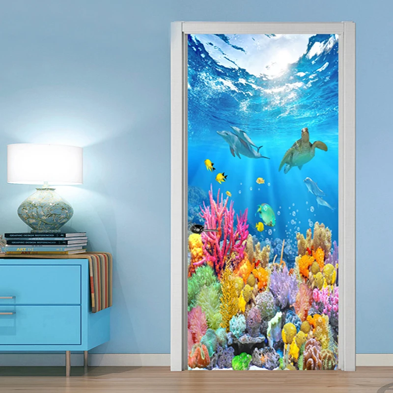 

3D Cartoon Fish Door Sticker Kids Bedroom PVC Self-Adhesive Waterproof Home Design Wall Decals Vinyl Wallpaper Decor