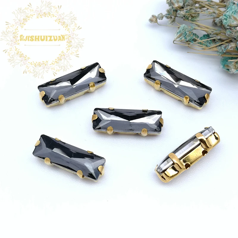 5*10 5*15 Mix Color Rectangle Glass Crystal Rhinestone Sew On Rhinestones With Gold Claw Diy Wedding Dress Accessories 20Pcs/Bag