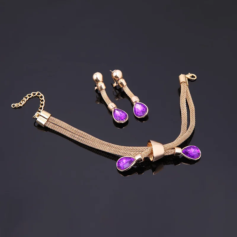 Fashion Nigerian Jewelry Set For Women Purple tassel earrings Necklace Set Banquet Dress Accessory Bridal Indian Jewellery