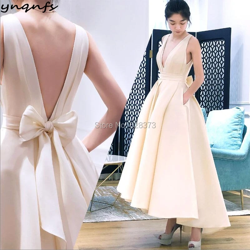 YNQNFS PD100 Real V Neck Vestidos de Graduation Ballkleider Lang Sexy Prom V Neck Big Bow Backless High Low Party Dresses 2024