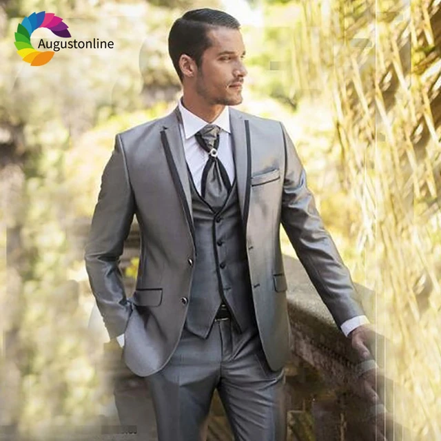 Shiny Silver Men Suits For Wedding Custom Made Best Man Blazers Suit Slim Fit Groom Tuxedos 3 Pieces Jacket Pants Vest Ternos Suits AliExpress