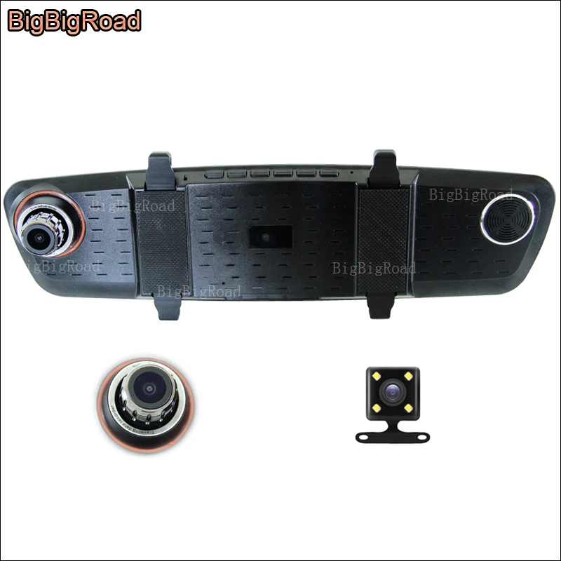 BigBigRoad Car DVR Blue Screen For Porsche Cayenne 911 996 997 Rearview Mirror Video Recorder Car Dual Camera Dashcam