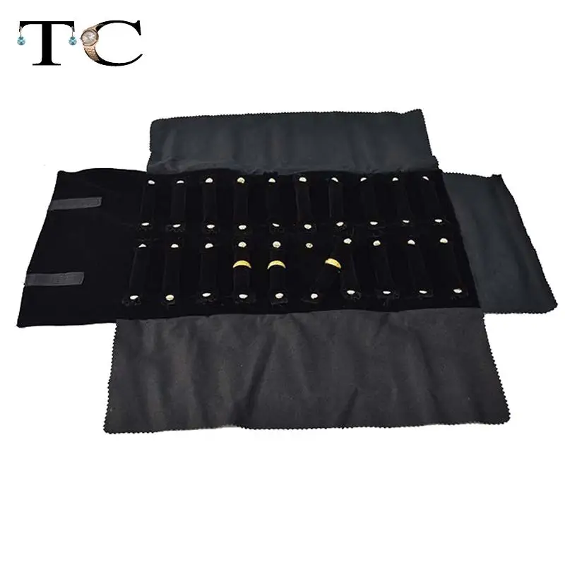 

Free Shipping Black velvet Jewelry Display Ring Holder Cases Storage Travel Roll Bag Ring Organizer Box