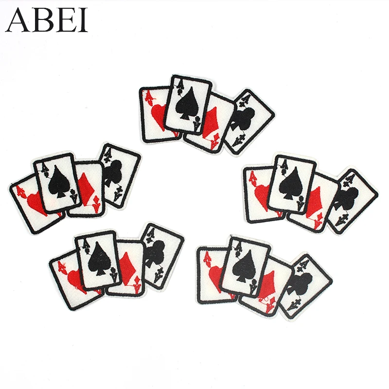 5pcs/lot Embroidered Playing cards Patches Iron On poker badge for Coats Jeans Decoration Diy Clothing Stickers Sewing Patches