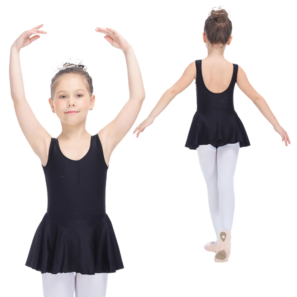 

Black Ballet Dance Dress Nylon/Lycra Tank Leotard Skirts for Ladies and Girls Practice Costume