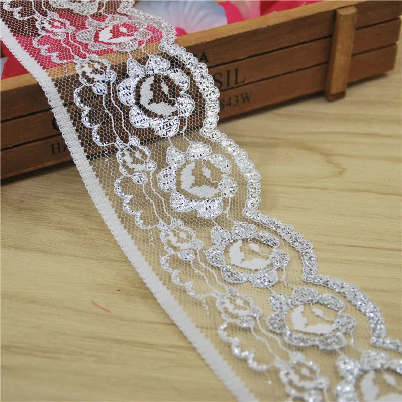 Polyester Lace Trim Fabric, Sewing Accessories, Cloth, Wedding Decoration Ribbon, Craft Supplies, Silver, Gold, Black, 50Y, L960