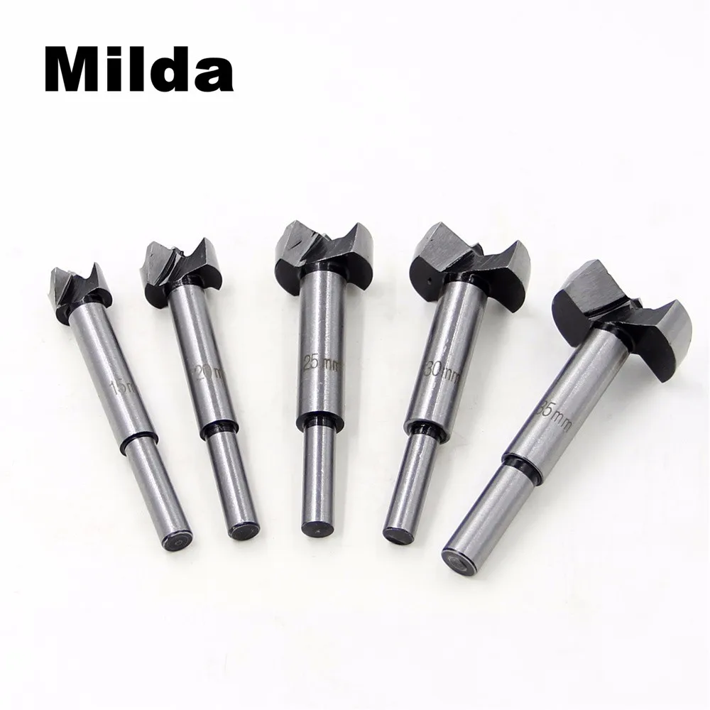 Milda 5PCS/Set New YG8 Forstner Auger Drill Bit Woodworking Hole Saw Wooden Wood Cutter Dia 15 20 25 30 35mm Hand Tools