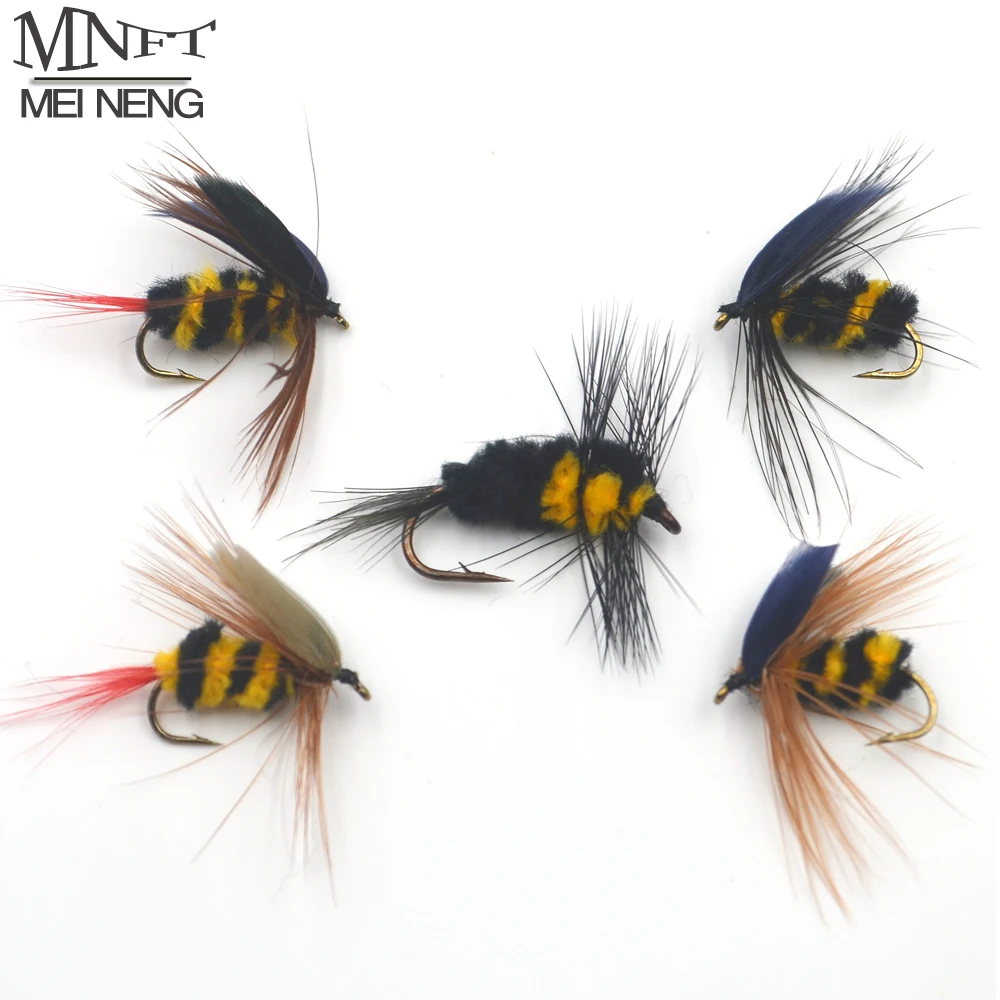 

MNFT 30Pcs/Pack 5 different kinds Bumblebee Dry Flies, Fly Fishing Flies Artificial Bait Trout Lures with Free Box Packing