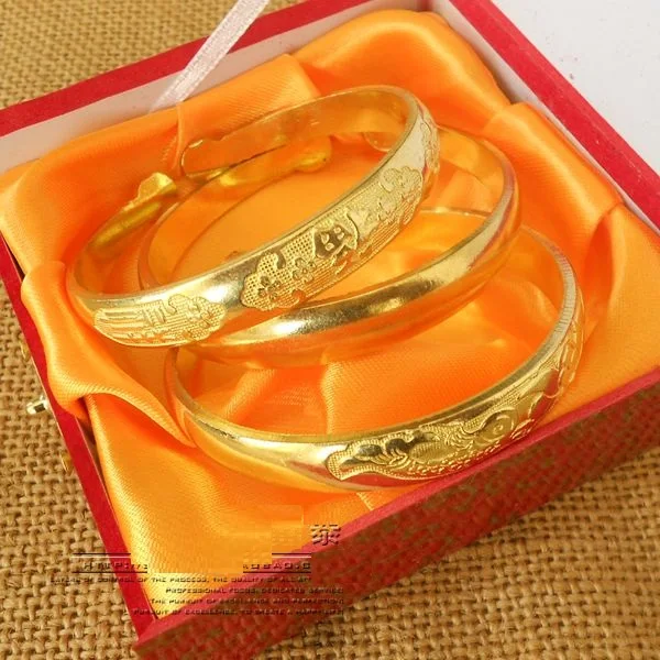 

1 Pair Pure Brass Bracelet Round FU/Fish/Solid Patterned Authentic Quality Genuine Good Fortune Luck Gift Handmade