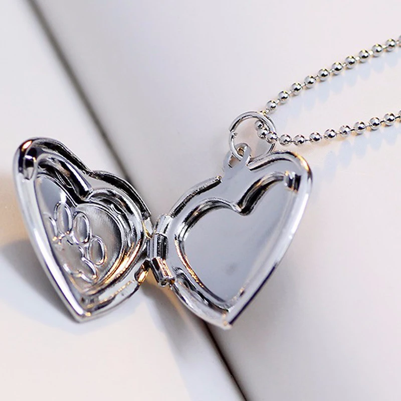 SUTEYI Heart Photo Frame Memory Locket Necklace Gold Silver Color Pet Cat Dog Paw Footprint Necklace Jewelry