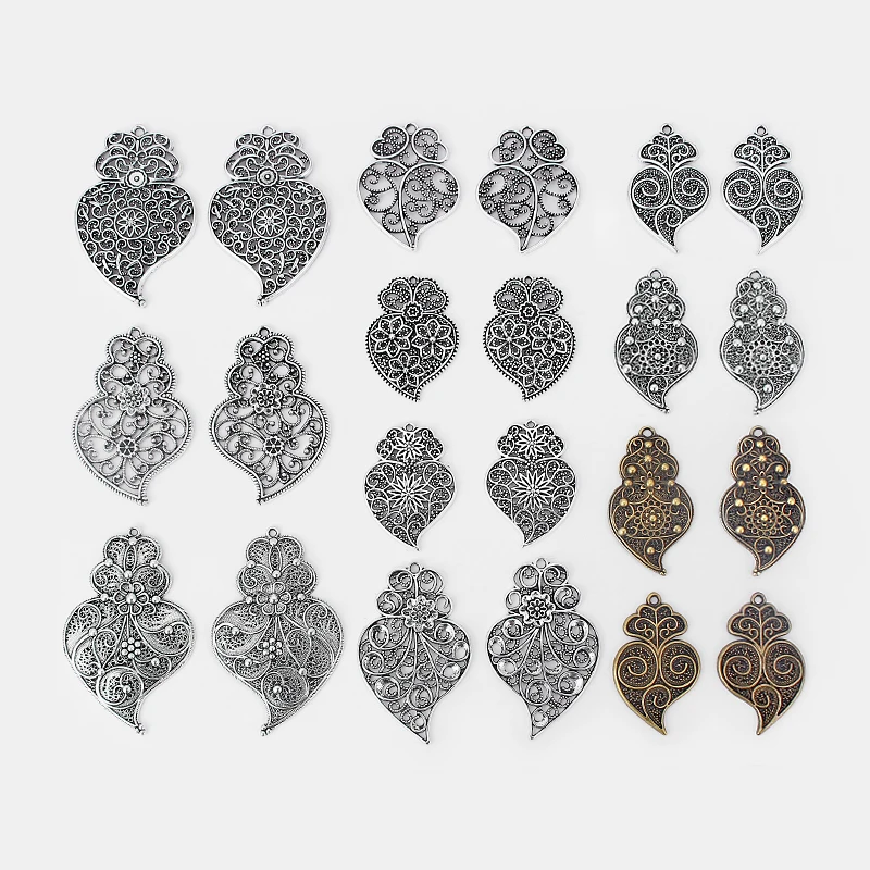 

5Pairs/set Heart Filigree Pendant Accessories For Jewelry Viana Heart Charms for Handmade Necklace Earring Jewelry Making Findi