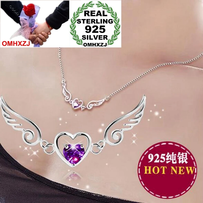 OMHXZJ Wholesale Fashion Romantic Cute Woman Girl Gift Angel Wings 18 inch 925 Sterling Silver Box Chains Pendant Necklaces NK16