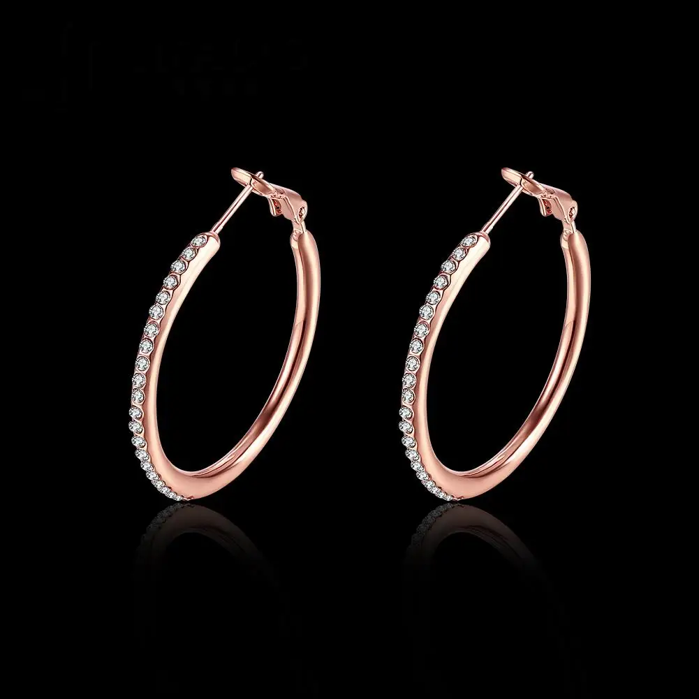 INALIS Rose Gold Color Rhinestones Studded Oval Drop Earrings For Women  E085