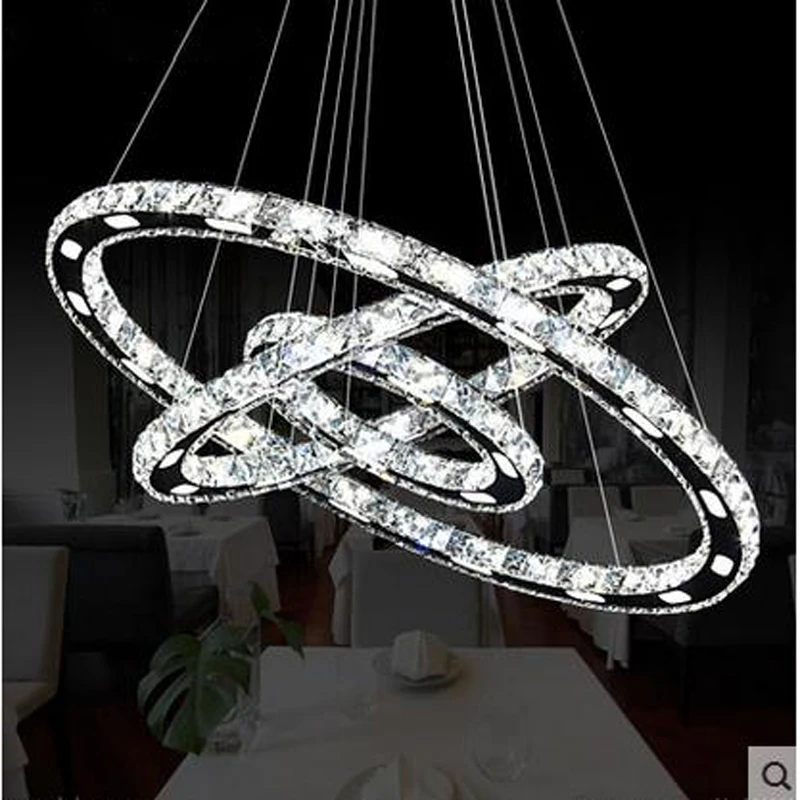 

3 Diamond Ring Crystal LED Pendant Light suspension Lumiere Modern LED Light Circles dining room Light Fixture