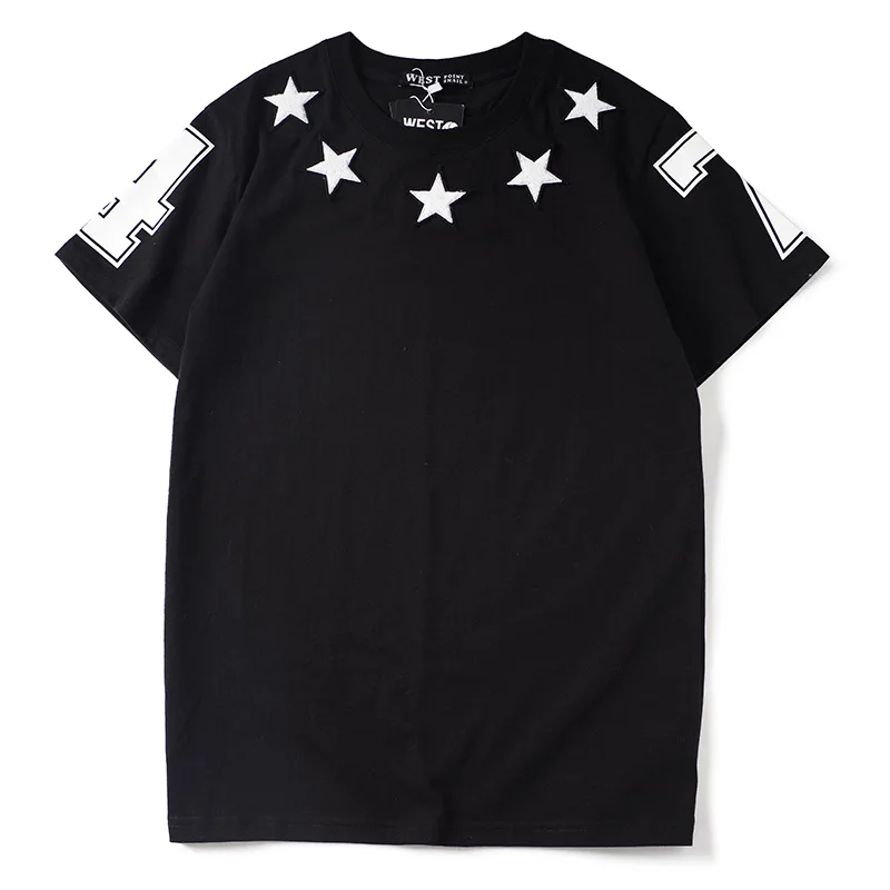 New Novelty 2019 Men Embroidery stars 7 4 T Shirts T-Shirt Hip Hop Skateboard Street Cotton T-Shirts Tee Top Kenye #32