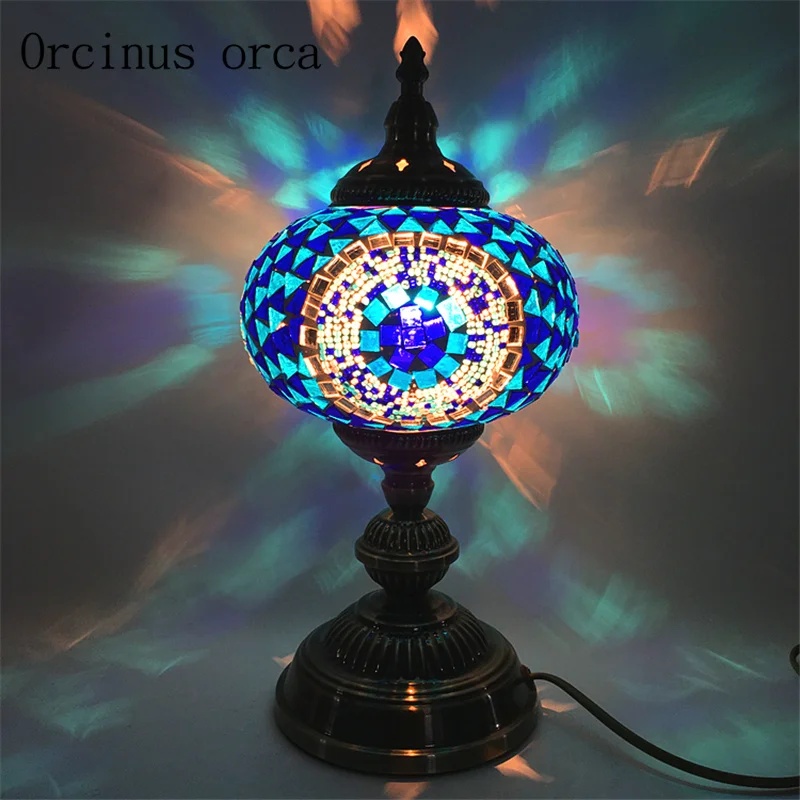 

Mediterranean retro hand colored glass lamp bedroom bedside lamp southeast exotic tabled lamp free shipping