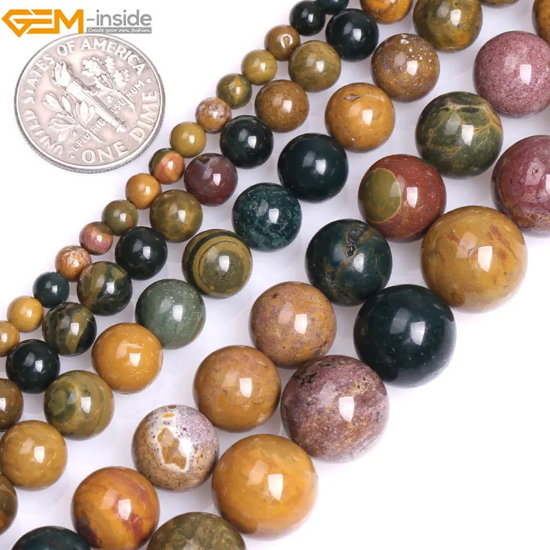 4mm-12mm Round Natural Yellow Ocean Jaspers Loose Beads for Jewelry Making Strand 15\