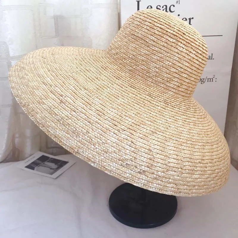 Elegant women straw hat Bell type 15cm Big wide brim sun hat casual natural wheat straw Summer Beach hat shade Ladies Hat