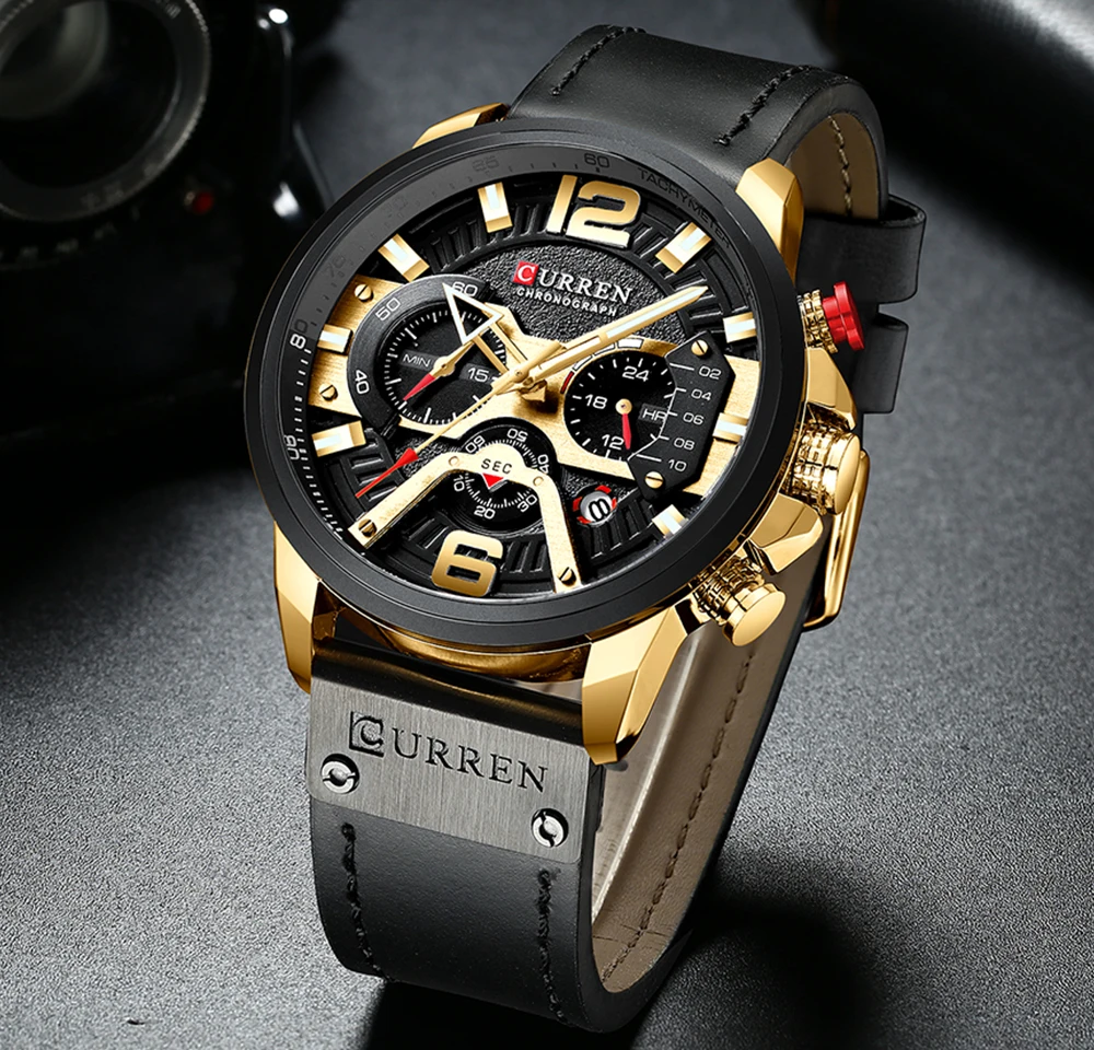 

CURREN Men Watches Fashion Chronograph Male Top Brand Luxury Quartz Watch Men Leather Waterproof Sport Watch Relogio Masculino