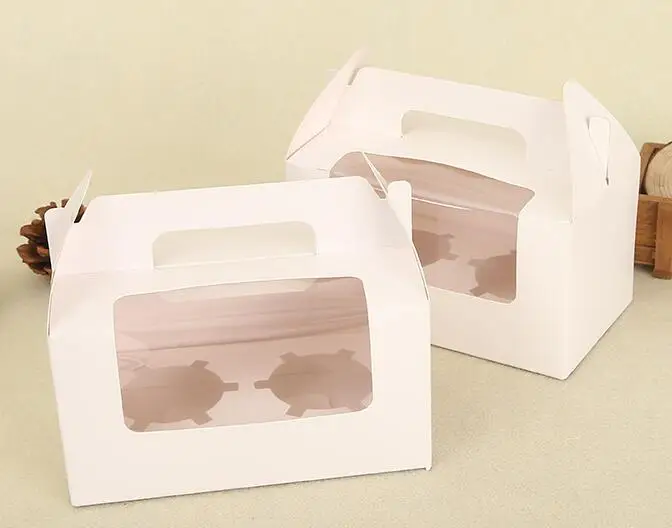 

Cavity Bright Pure Color Cupcake Box with PVC Window & Handle Paper Muffin Boxes with Inlay Wholesale Kraft paper