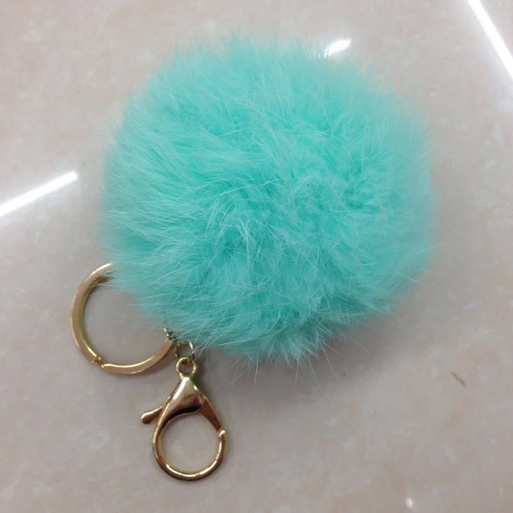 8cm Cute Fluffy Real Rabbit Fur Ball Pompom Key Chain Ring Fur Women Bag Car Charms Trinket Jewelry Party Gift