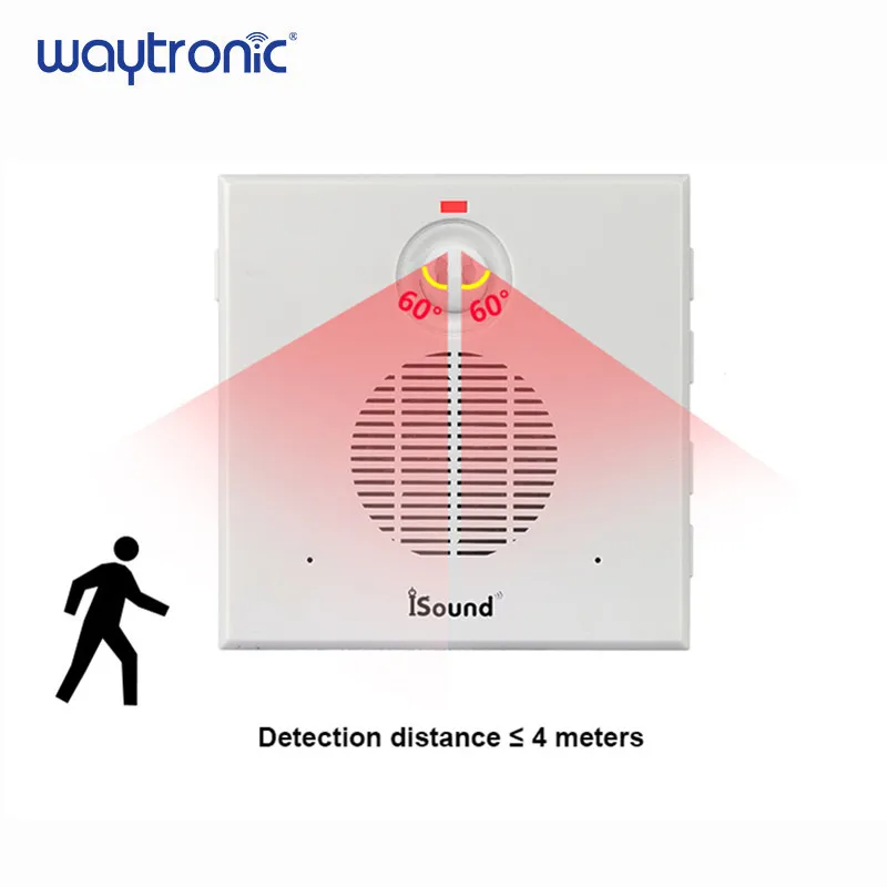 Hallway Corridor Voice Reminder Infrared Sensor Doorbell Wall Mount PIR Detector Speaker with Relay Switch and External Trigger