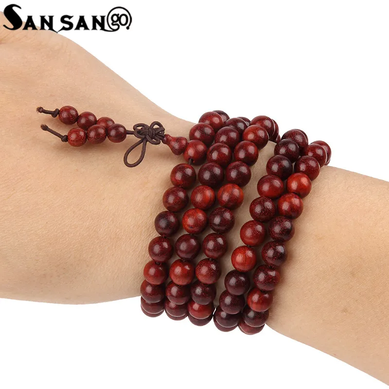 Religious Jewelry Sandalwood Buddhist Buddha 108 Prayer Bead Wooden Bracelet Woman Men Meditation Mala Bangle Jewelry 8mm Beads