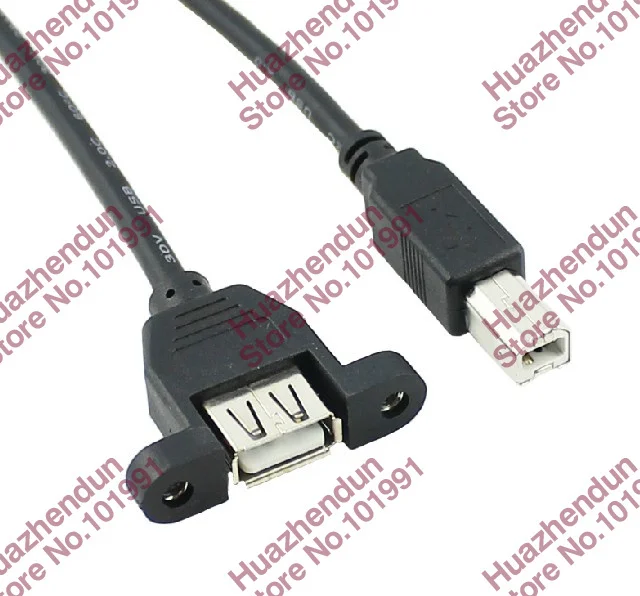 50pcs Free shipping 90 degree angled USB B Male to Female extension cable w/ screw Panel Mount,Male USB B to USB B female 1PCS