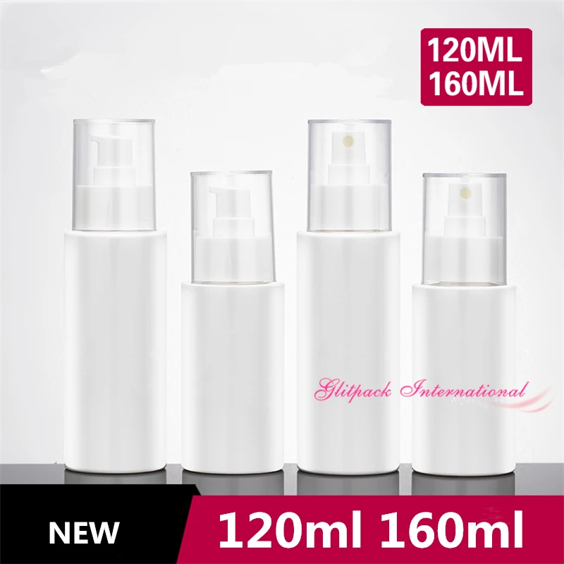 120ml 160ml PET All White Lotion Bottle AS Clear Cover sprayer pump dispenser cylinder shaped plastic empty refillable bottles