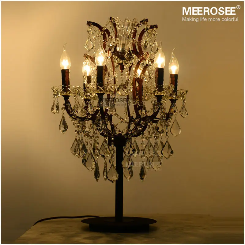 

Wrought Iron 6 Lights Crystal Table Lamps Antique Retro Crystal Table Light Lighting Living Room Bedroom Decorative Light TD001