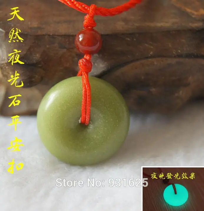 Natural Fluorite Luminous Stone Carved Round Safety Buckle Lucky Pendant + Rope Necklace Glow in Dark luminous stones Jewelry