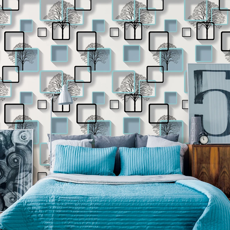 Wit, Paars, blauwe Moderne 3d Behang Voor Woonkamer Slaapkamer Tv Achtergrond Home Decoration Pleinen Patroon Muur Papierrol