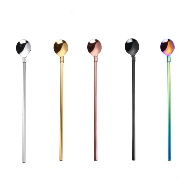 Stainless Steel Long Straws Spoon Long Handle Mixing Spoon Coffee Milk Tea Stirrer Bar Supply LX6438