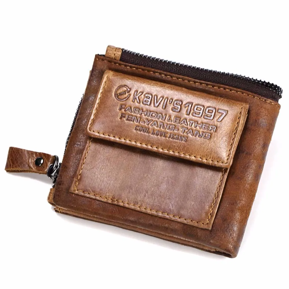 KAVIS Crazy Horse Genuine Leather Wallet Men Coin Purse Male Cuzdan Walet Portomonee PORTFOLIO Perse Small Pocket money bag