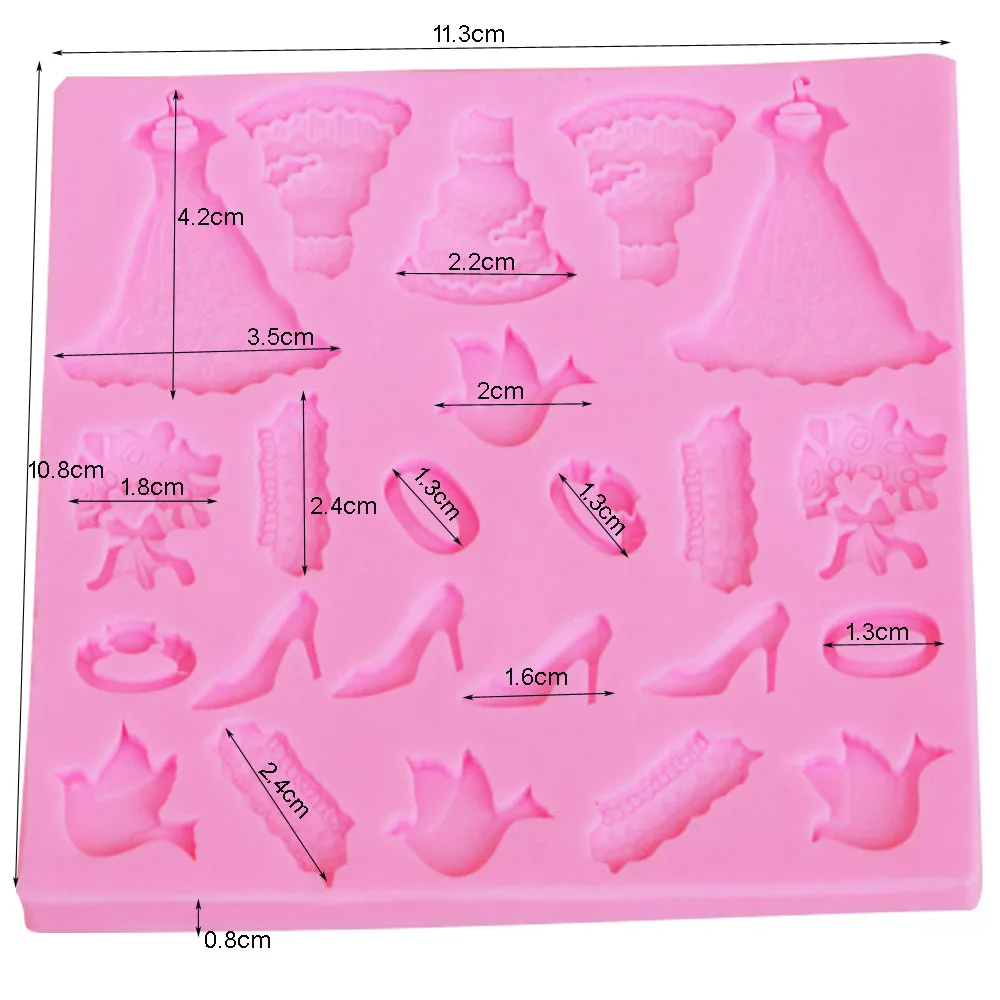 M943 Wedding Dress Silicone Mold Shoe Ring Bouquet Chocolate Candy Jelly Moulds Baking Mold Fondant Cake Decorating Tools