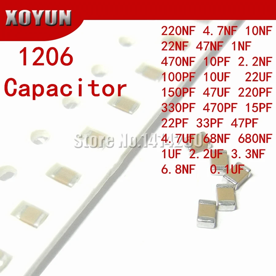 100pcs 10PF-47UF 1206 SMD 250V X7R Error 10% 10uf 106K  0.1UF 1UF 47UF 2.2UF 22UF 1UF Ceramic Capacitor MLCC 106 476K 104K 105K